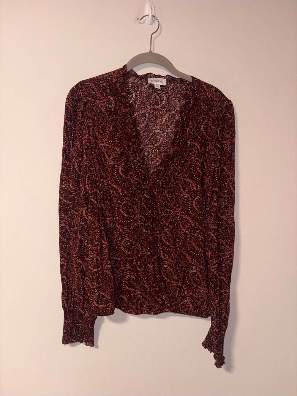 Evereve Aiden Paisley Long Sleeve Boho Style Blouse XL